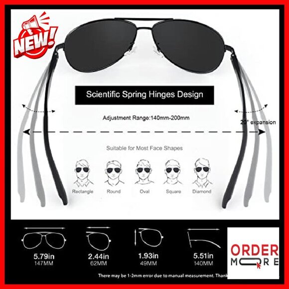 Polarized Military Pilot Sunglasses UV400 Spring Hinges Lightweight main image 5
